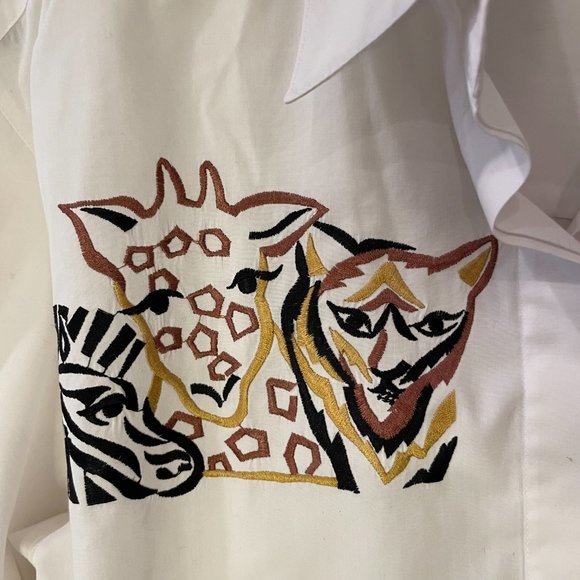 VTG 90s Ilyssa Maxx for 3K Animal Embroidery White Button Down in Size Medium - Picture 3 of 9